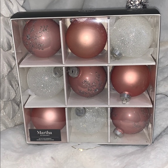 Martha Stewart Pink Glitter Sparkle Glass Christmas Tree Ornament Set - Picture 1 of 1